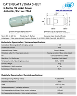 Datasheet van de SSB 7364 connector N-Male voor Aircom Premium, Ecoflex-10, H2000 flex, LMR400 en RG213 coaxkabels