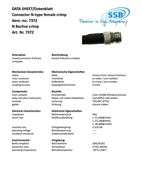 SSB N-Female crimp Aircom (Premium)