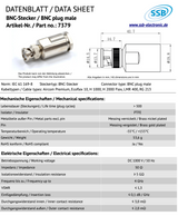 Datasheet van de SSB 7379 BNC-connector voor Aircom Premium, Ecoflex-10, H1000, H2000 flex, LMR400 en RG-213 coaxkabels