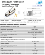 Datasheet SSB7382 TNC-Male connector voor Aircom Premium, Ecoflex-10, H1000, H2000 flex, LMR400 en RG213 coaxkabels