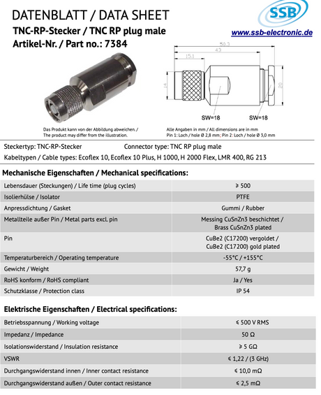 SSB TNC-Male RP Aircom/Ecoflex-10/Plus