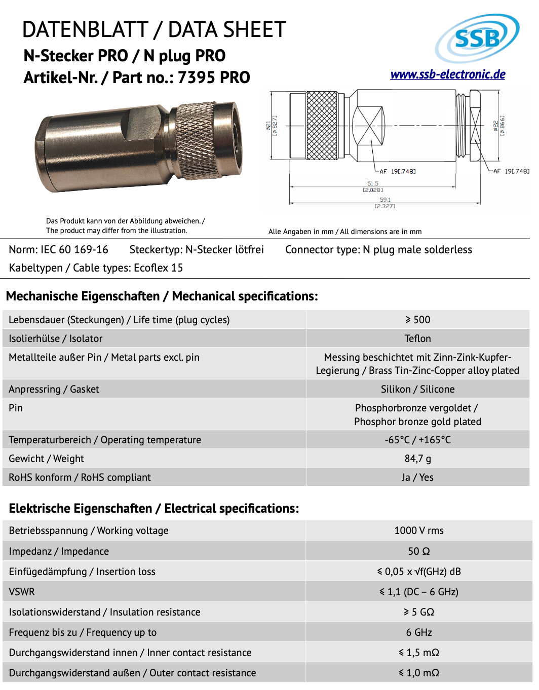 SSB 7395 Pro N-connector voor Ecoflex-15 coaxkabels