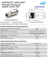 Datasheet SSB 7396 TNC-connector voor Aircell-7, Ecoflex-7, H 2007 en Highflexx-7 coaxkabels