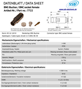 Datasheet SSB 7722 BNC-onnector voor Aircell-5, H2005 en RG58 coaxkabels