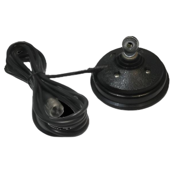 Sirio PM100 magneetvoet met een diameter van 100mm, voorzien van 360cm RG58 coaxkabel met een UHF-Male (PL) connector aan de uiteinde van de antennekabel