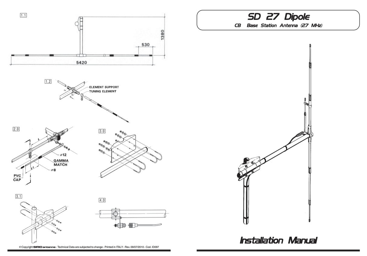Montage instructies deel 1 van de Sirio SD 27 diple 27MC basisantenne