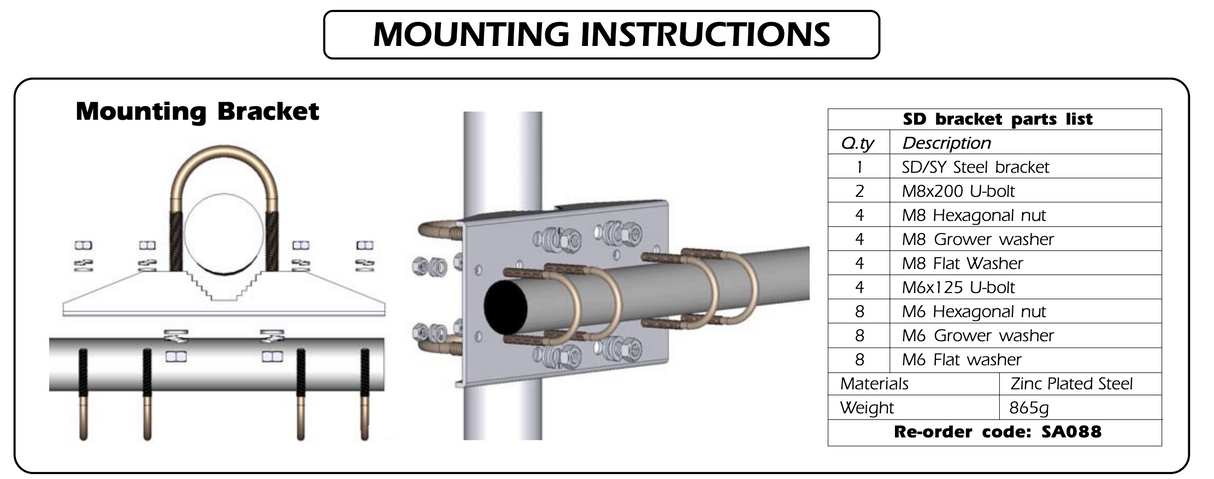 Sirio SY-SD mounting bracket, antenne bevestigingsbeugel compleet met accessoires