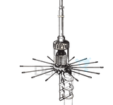 Close-up van de Sirio S-2016 27MC basisantenne met de spoel en 16 zijradialen