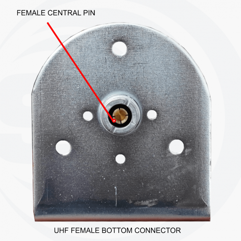 Onderzijde aansluiting op voetplaat van de Sirio GPS 1/2 wave basisantenne voor de 27MHz