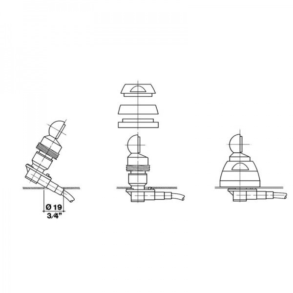 Tekening van de aansluiting van de antenenvoet van een Sirio MGA 108-550SL mobiele UHF/VHF antenne 