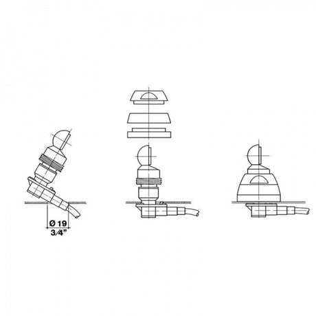 Tekening van de aansluiting van de antenenvoet van een Sirio MGA 108-550SL mobiele UHF/VHF antenne 