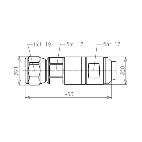 Spinner N-Male multifit Cellflex SCF 1/2"-50 connector tekening met afmetingen