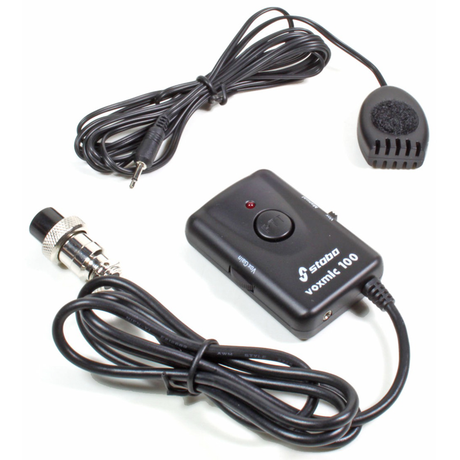 Zijaanzicht Stabo VoxMic 100 handsfree microfoon met up/down knoppen