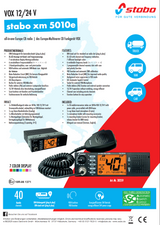 Flyer met alle informatie over de Stabo XM-5010E 27MHz transceiver en CB-radio die werkt op 12Volt en 24Volt