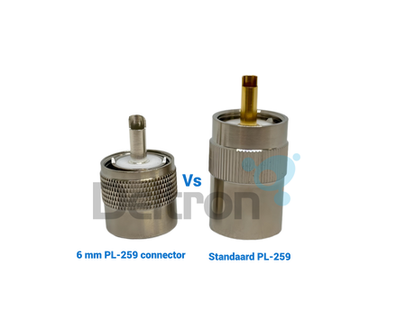 Sirio 2505600.00 korte UHF-Male (PL) connector vergeleken met een standaard PL-connector