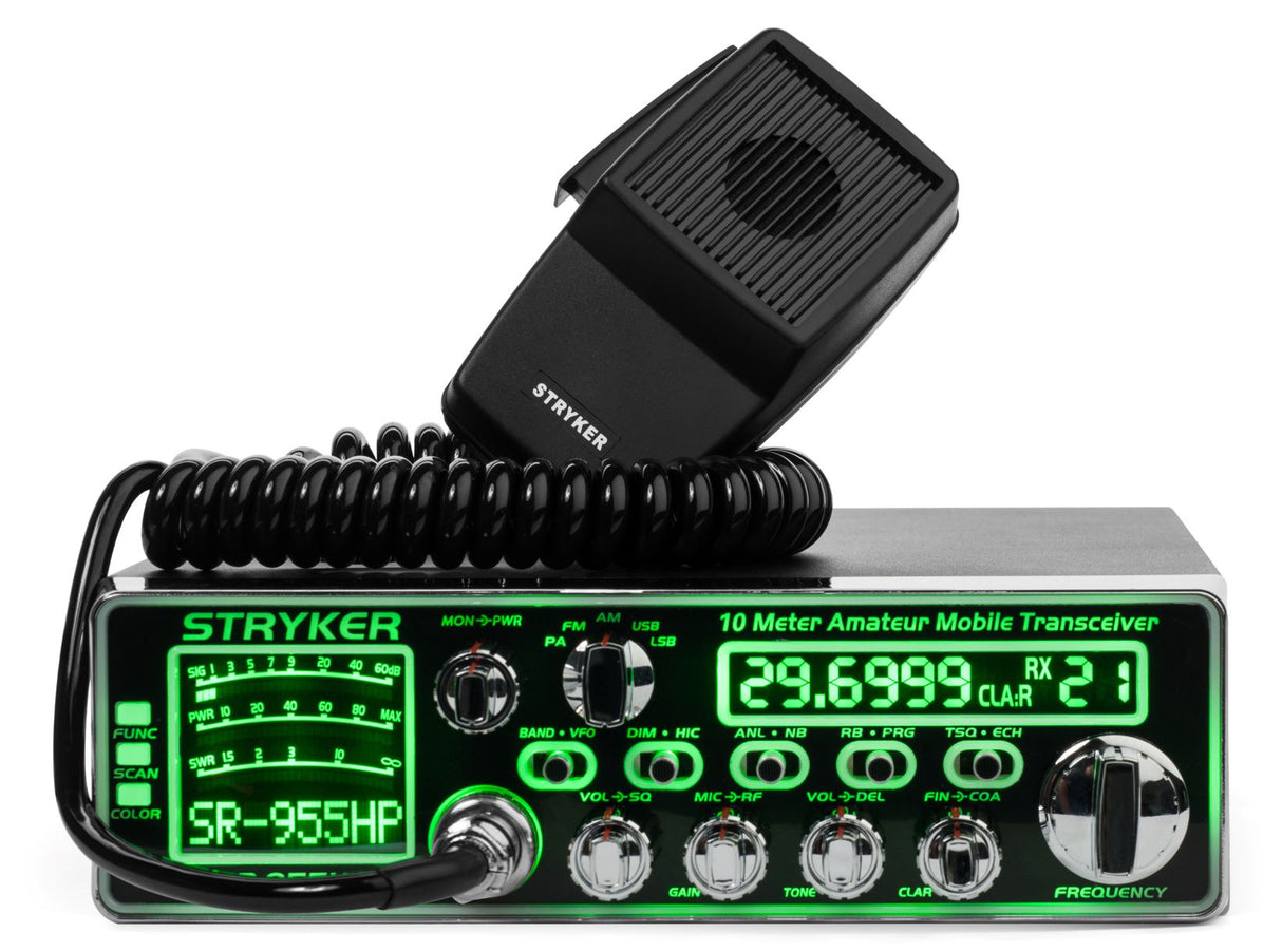 Stryker SR-955HPC 10M transceiver voor AM, FM, SSB en PA circuits. Met groene display verlichting