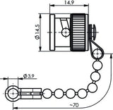 Tekening en afmetingen van de SSB 8748 dop met ketting die op een BNC-Female connector past