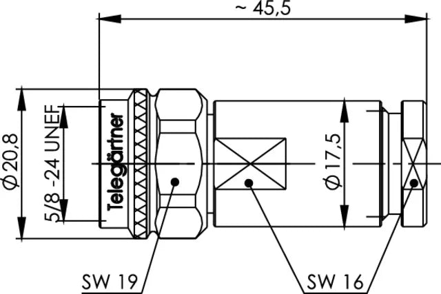 Details en afmetingen van de  Telegärtner J010201070 ook bekend onder de naame SSB 8791-TG