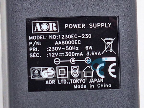 Type aanduiding op de AOR voedingskabel adapter