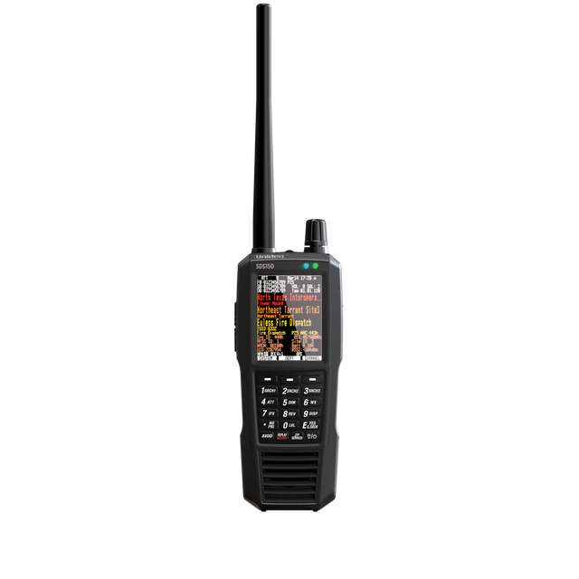 Uniden SDS150 handheld scanner met originele antenne en een groot helder kleurendisplay