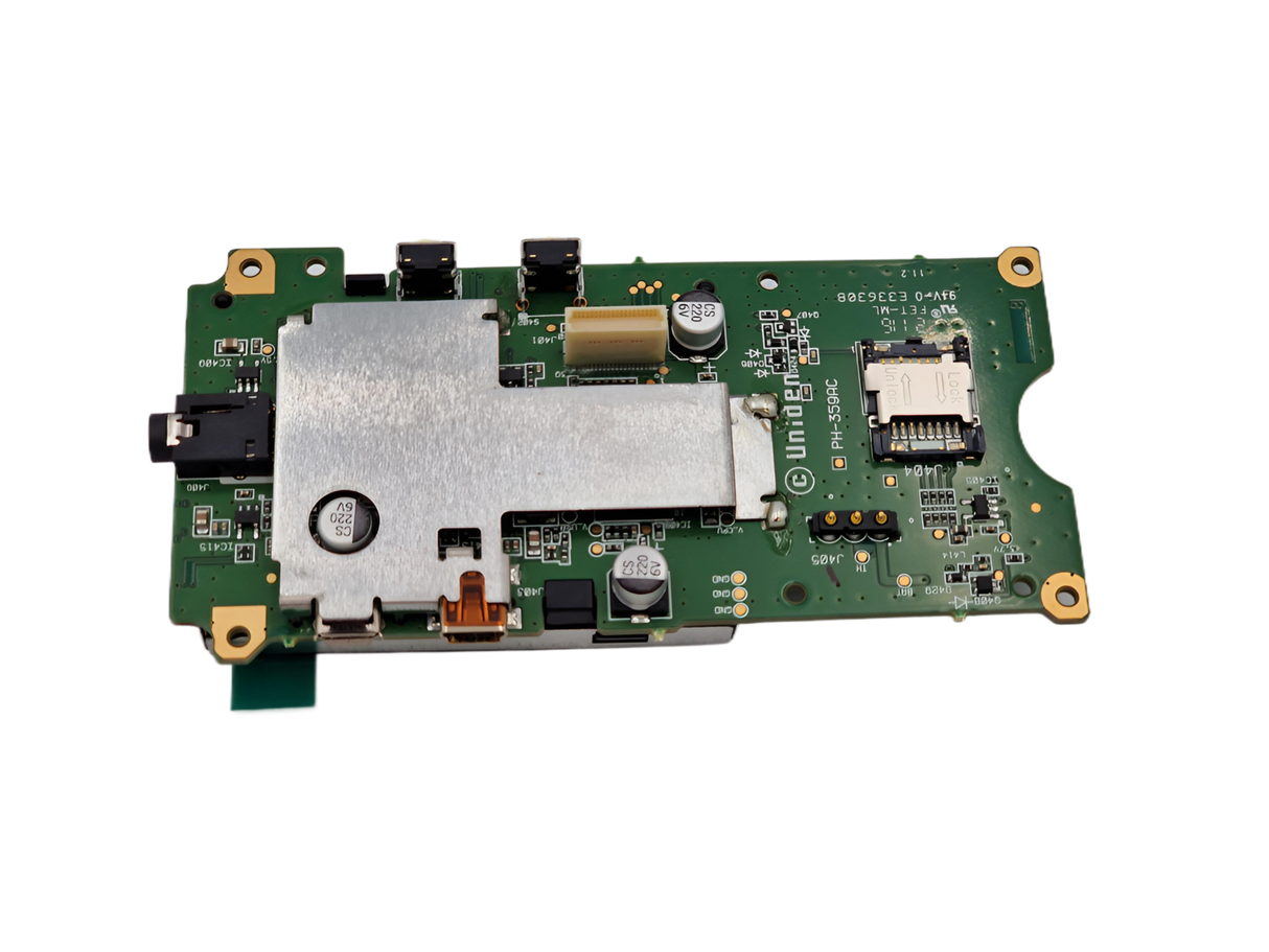 Achterzijde Uniden BPHG0359ACZ main PCB, origineel vervangingsonderdeel printplaat en display