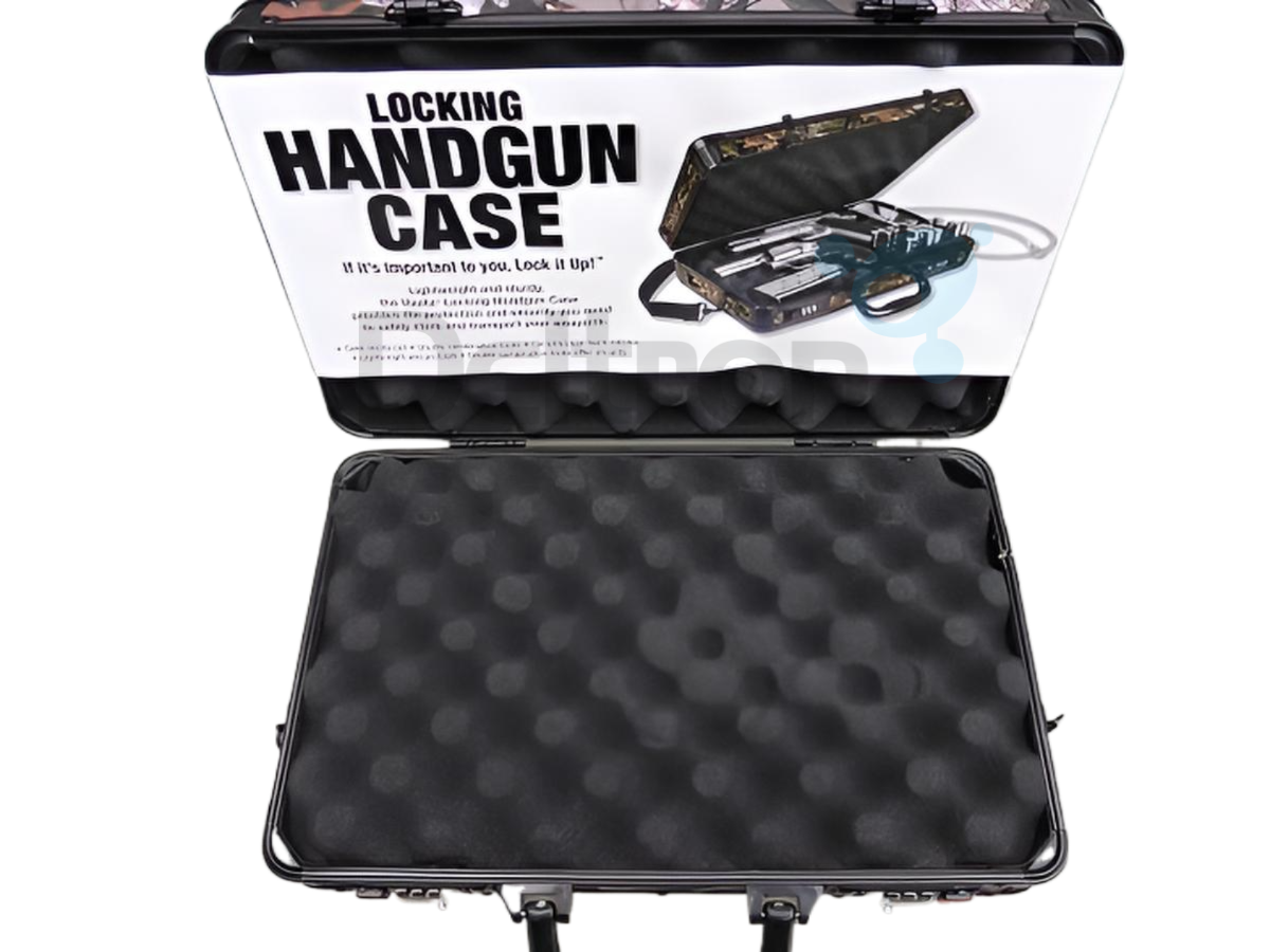 Binnenzijde van de Vaultz veiligheidskoffer in camouflage. Gevuld met foam-vulling ter bescherming