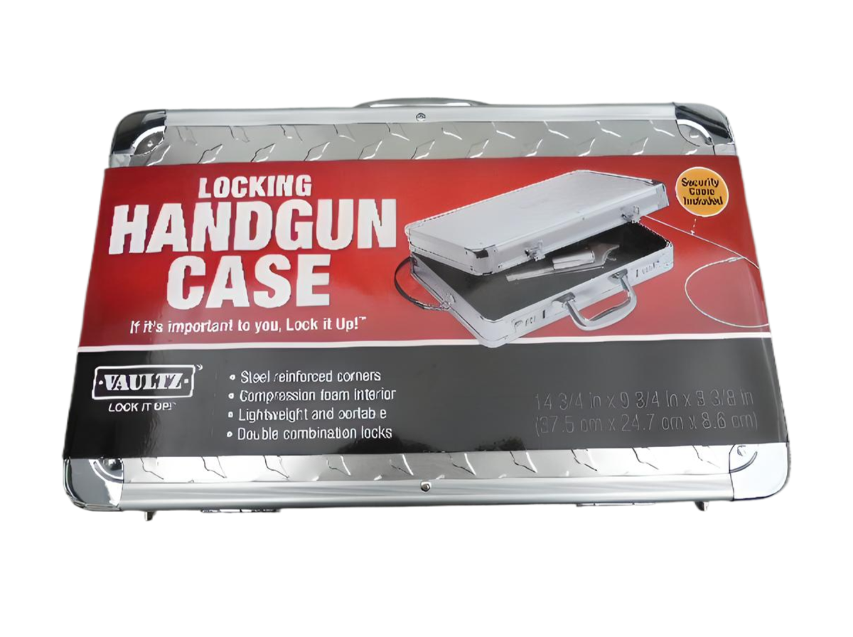 Apparatuur en pistoolkoffer met cijferslot en staalkabel voor het veilig opbergen en vervoeren van waardevolle spullen  