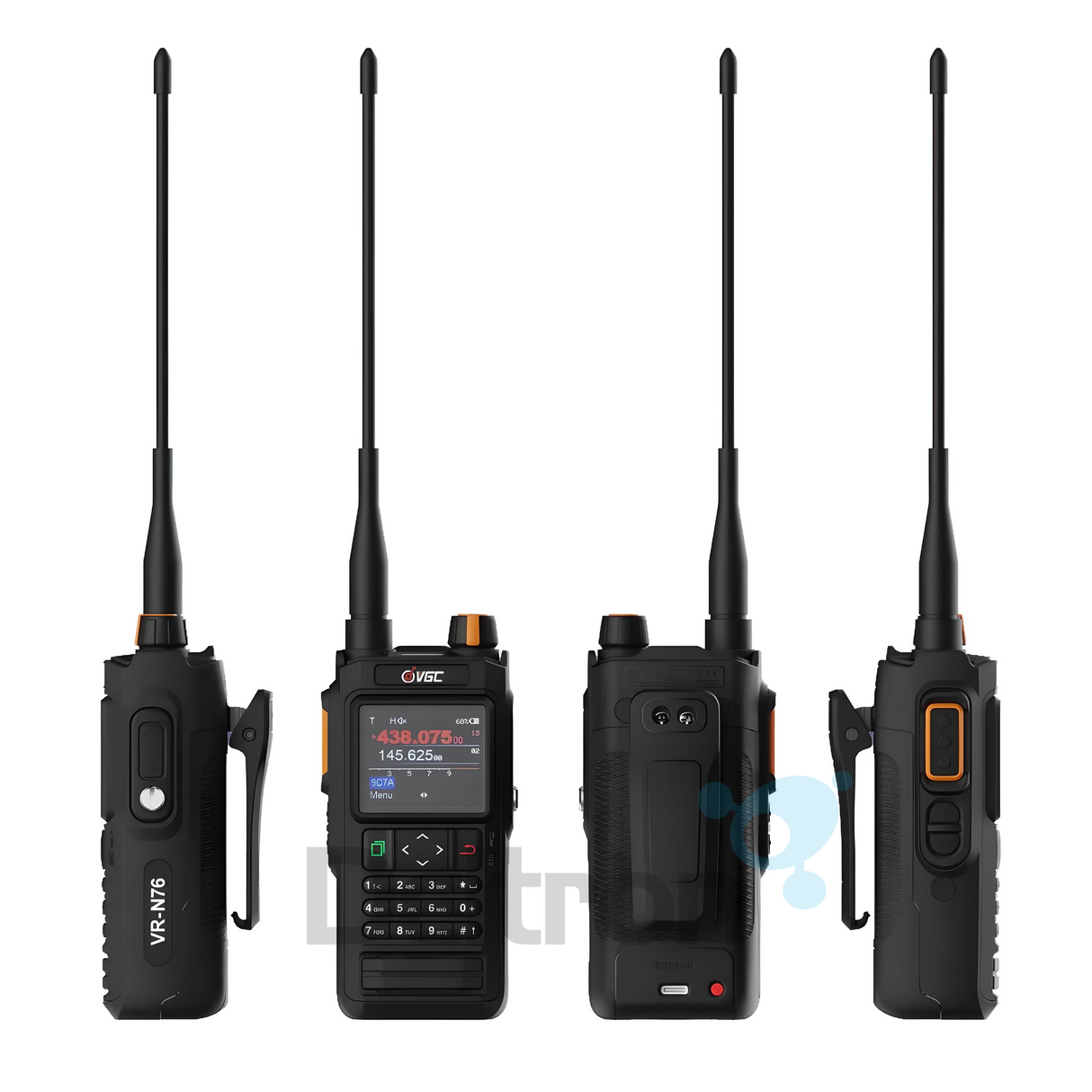 Voorkant, achterkant en beide zijkanten van de Vero VGC VR-N76 portofoon