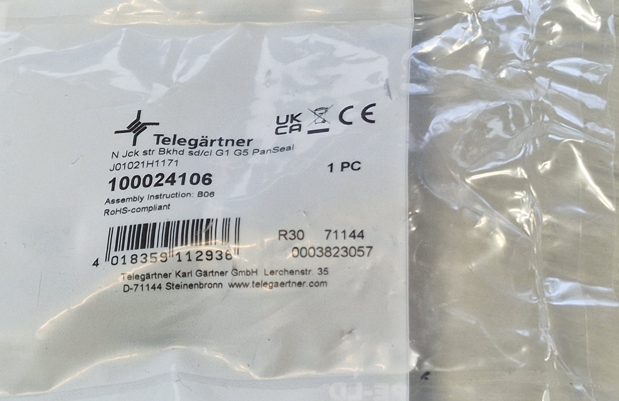 Originele verpakking Telegartner J01021H1171/100024106 connector N-Female voor Aircell-5 coaxkabel