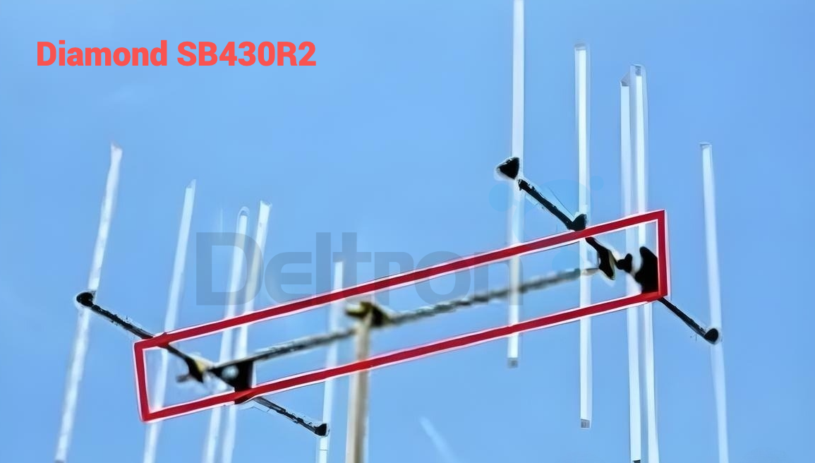 Voorbeeld van stacking van twee Diamond Yagi beam antennes met de SB430R2 beugels