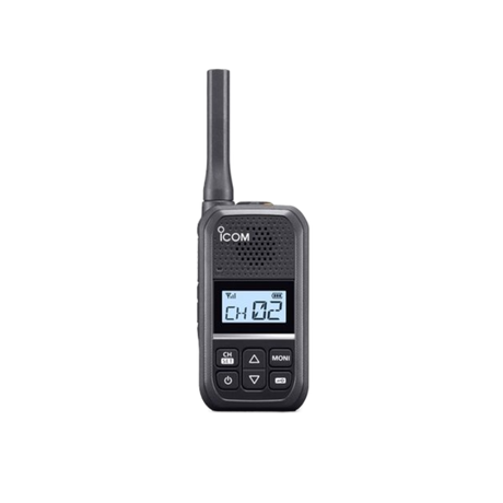 Voorzijde Icom IC-U20SR licentievrije PMR446 portofoon voor in de horeca, supermarkt, warehouse, vakantie, evenementen en veel meer