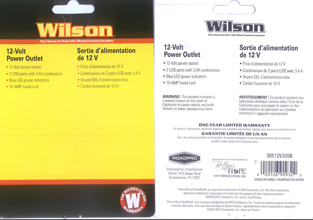 Wilson 12V stroomvoorziening voor in de personenauto met een aanstekeraansluiting, twee usb-poorten en voedingskabel 