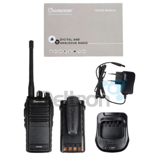 Wouxun KG-D26 PMR446 portofoon met accu, riemclip, oplader en ac-adapter en handleiding