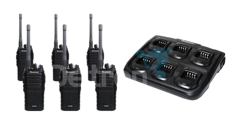 PMR446 set van zes Wouxun KG-D26 portofoons met een zesvoudige oplader