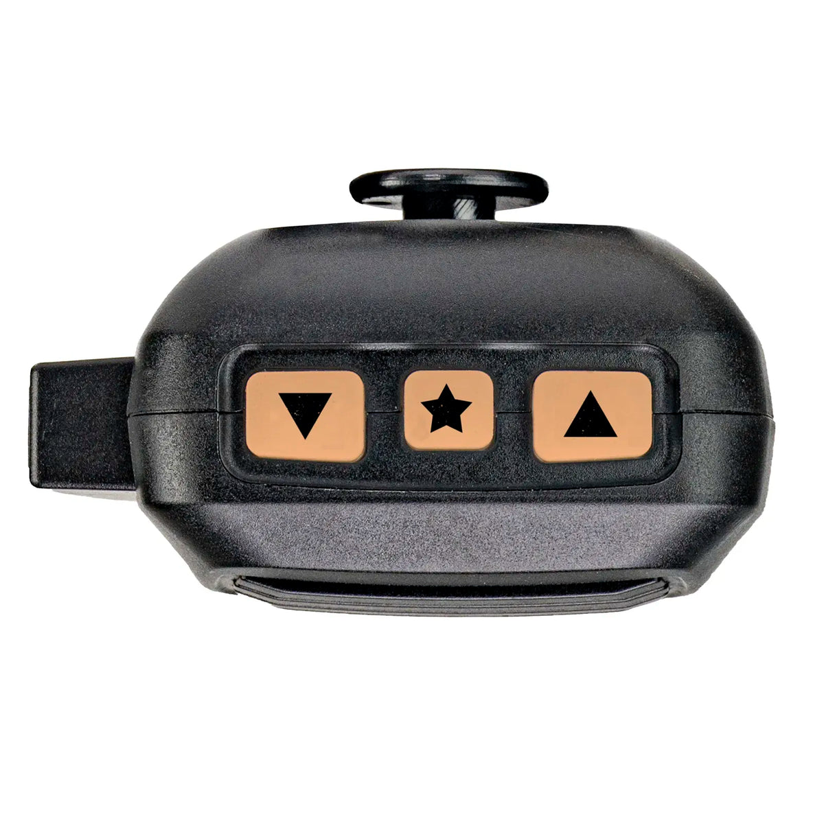 Bovenkant van de midland acm100 6-pins handmicrofoon met up/down functi en asq knop
