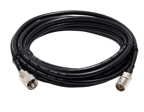 Diamond 5D5MJ 5 meter coaxkabel met een gesoldeerde UHF-Male (PL259) en een UHF-Female (SO239) connectoren