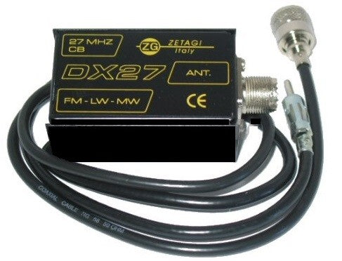 Zetagi DX-27 compacte antennesplitter met coaxkabel en connectoren