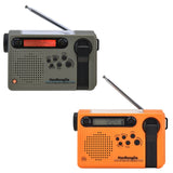 HanRongDa HRD-900 noodradio met telescoop antenne, zonnepaneel, led-lamp en handslinger om op te laden. Verkrijgbaar in de kleuren donkergroen en oranje